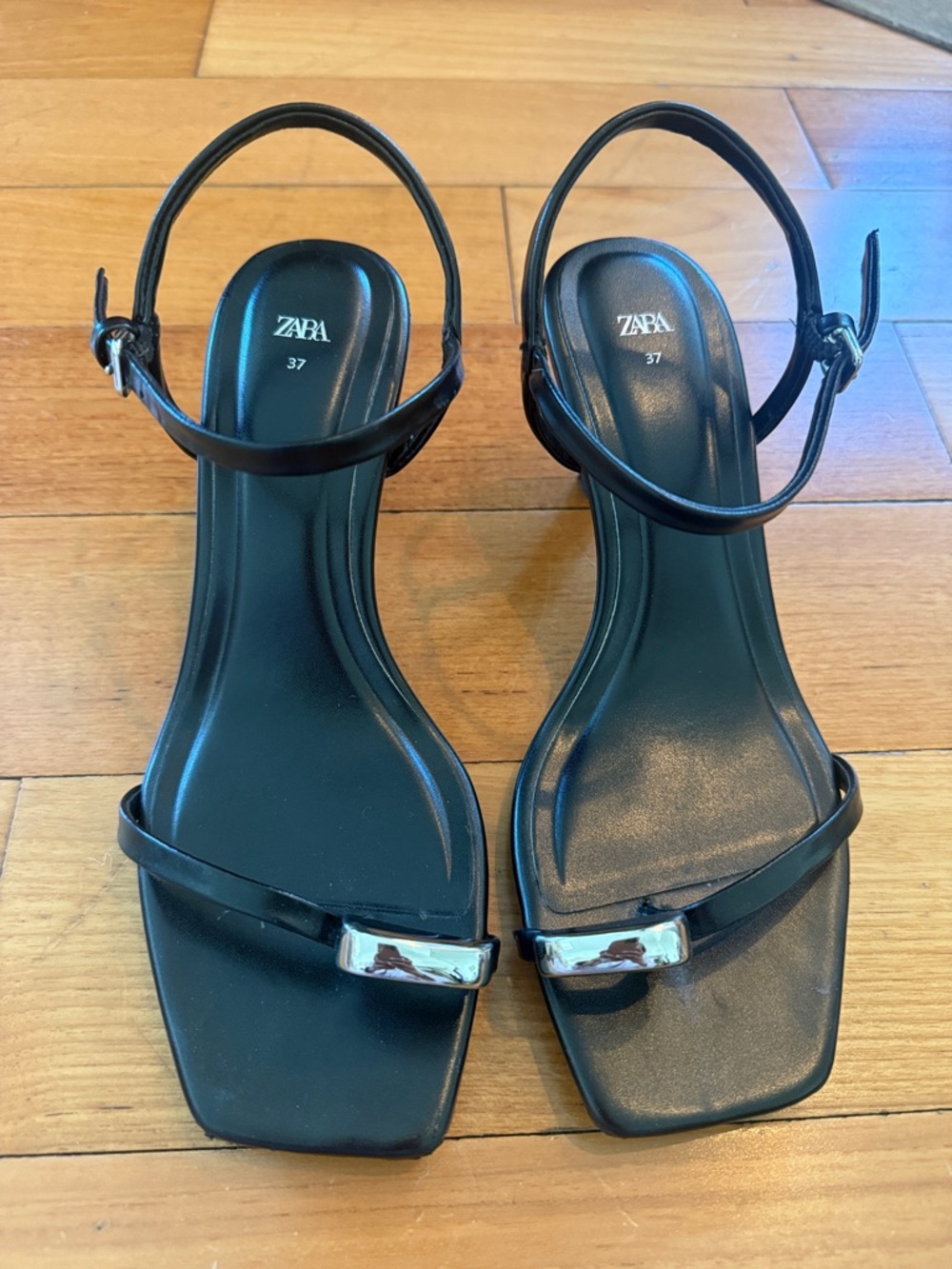 Zara Black Square-Toe Ankle-Strap Sandals 37